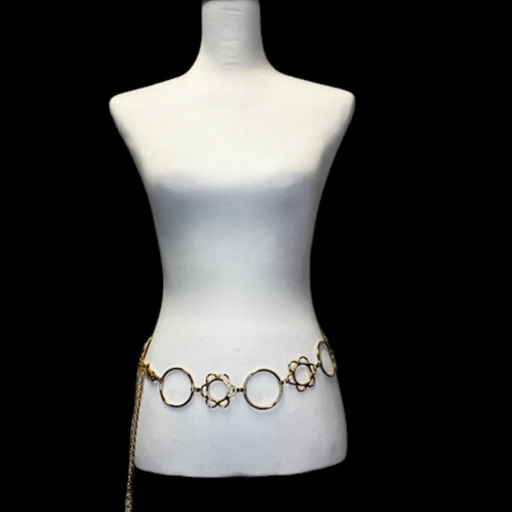 Gold Metal Circles and Flowers Chain Belt